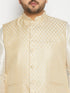 Vastramay Men's Plus Size Cream and Gold Jacquard Nehru Jacket